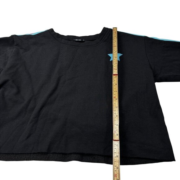 Black Knit Riot Cropped Sweatshirt With Blue Star & Rainbow Sleeve Stripes Women - Picture 7 of 11